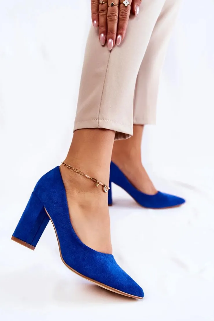 Outlet Boto Klasyczne Zamszowe Czółenka Na Słupku Niebieskie Kendra