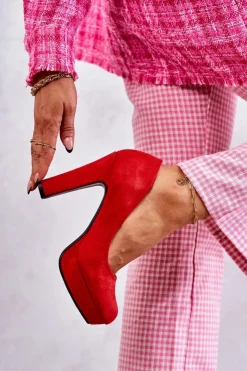 Boto Czółenka Na Platformie|Czółenka Zamszowe*Klasyczne Zamszowe Czółenka Na Obcasie Czerwone Soro