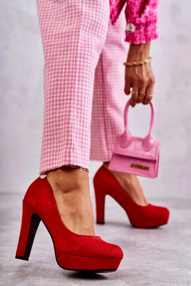 Boto Czółenka Na Platformie|Czółenka Zamszowe*Klasyczne Zamszowe Czółenka Na Obcasie Czerwone Soro