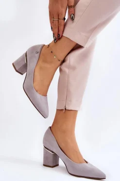 Damskie Boto Klasyczne Zamszowe Czółenka Na Obcasie Z Ozdobą Szare Derren