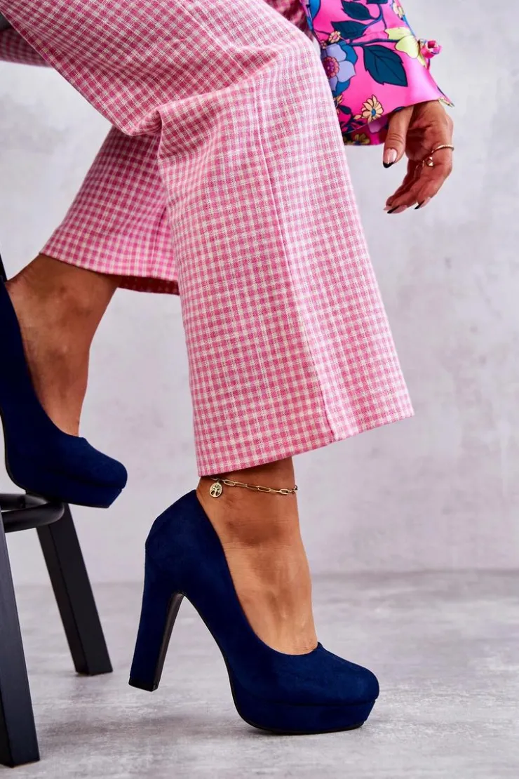 Damskie Boto Klasyczne Zamszowe Czółenka Na Obcasie Granatowe Soro