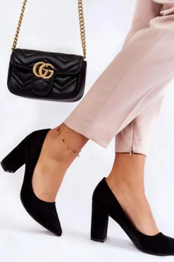 New Boto Klasyczne Zamszowe Czółenka Na Słupku Czarne Kendra