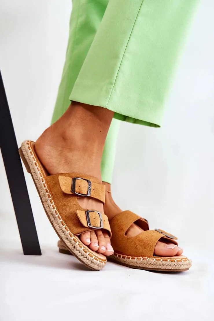 Boto Klapki Damskie Klasyczne*Klasyczne Zamszowe Klapki Damskie Camel Casilda