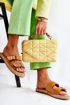 Boto Klapki Damskie Klasyczne*Klasyczne Zamszowe Klapki Damskie Camel Casilda