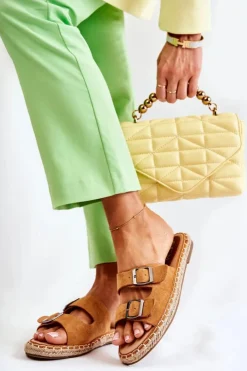 Boto Klapki Damskie Klasyczne*Klasyczne Zamszowe Klapki Damskie Camel Casilda