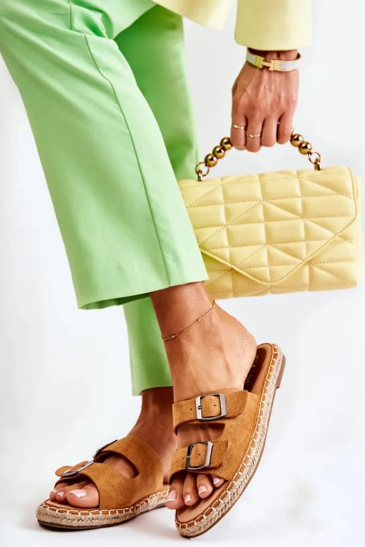 Boto Klapki Damskie Klasyczne*Klasyczne Zamszowe Klapki Damskie Camel Casilda