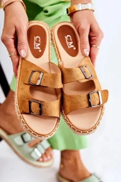 Boto Klapki Damskie Klasyczne*Klasyczne Zamszowe Klapki Damskie Camel Casilda