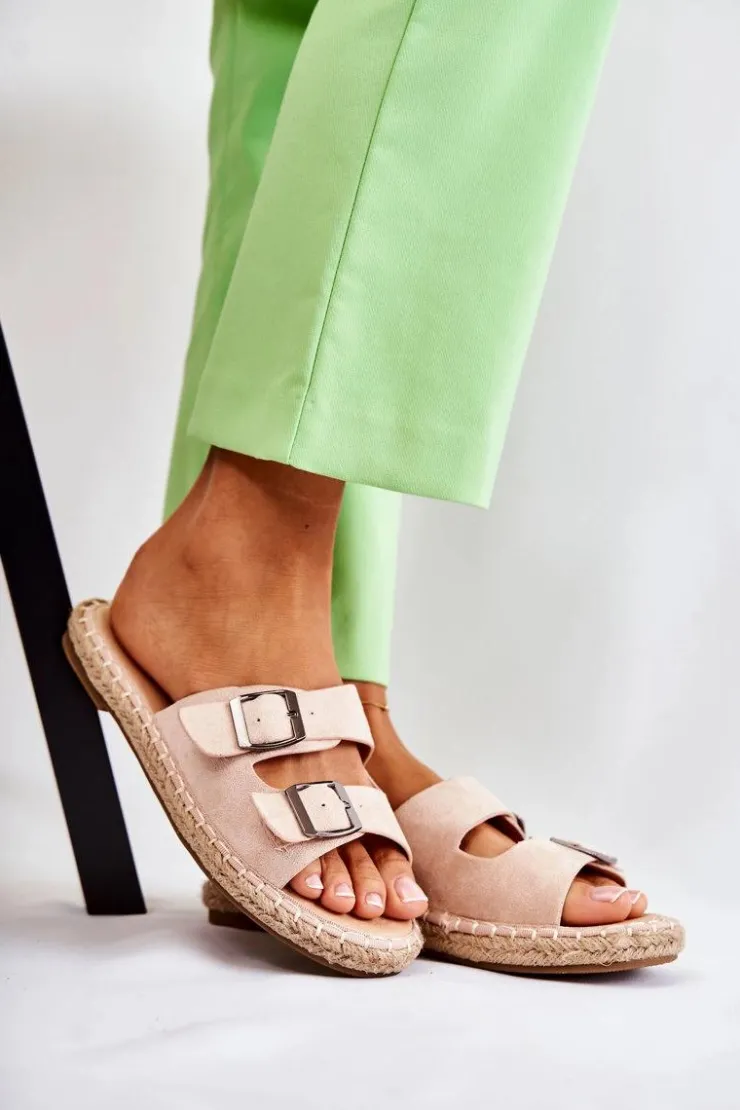 Damskie Boto Klasyczne Zamszowe Klapki Damskie Beżowe Casilda