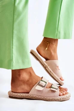 Damskie Boto Klasyczne Zamszowe Klapki Damskie Beżowe Casilda