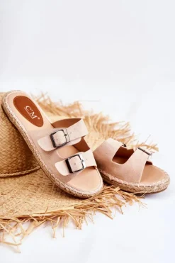 Damskie Boto Klasyczne Zamszowe Klapki Damskie Beżowe Casilda