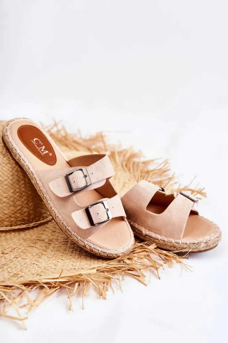 Damskie Boto Klasyczne Zamszowe Klapki Damskie Beżowe Casilda