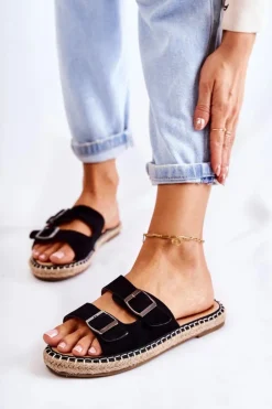 Damskie Boto Klasyczne Zamszowe Klapki Damskie Czarne Casilda