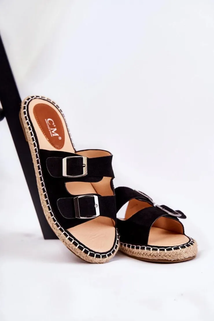 Damskie Boto Klasyczne Zamszowe Klapki Damskie Czarne Casilda