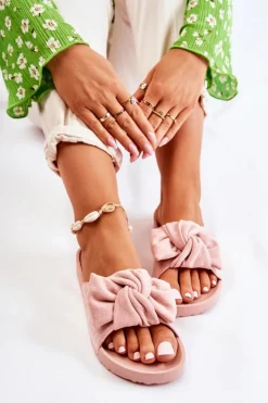 Sale Evento Klasyczne Zamszowe Klapki Z Kokardą Różowe Hayle