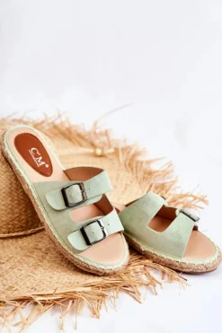 Discount Boto Klasyczne Zamszowe Klapki Damskie Zielone Casilda