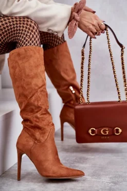 Boto Kozaki Wiosenne|Kozaki Na Szpilce*Klasyczne Zamszowe Kozaki Na Szpilce Camel Ameya