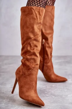 Boto Kozaki Wiosenne|Kozaki Na Szpilce*Klasyczne Zamszowe Kozaki Na Szpilce Camel Ameya