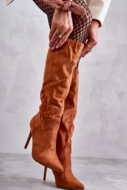 Boto Kozaki Wiosenne|Kozaki Na Szpilce*Klasyczne Zamszowe Kozaki Na Szpilce Camel Ameya