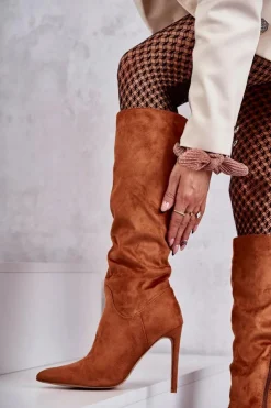 Boto Kozaki Wiosenne|Kozaki Na Szpilce*Klasyczne Zamszowe Kozaki Na Szpilce Camel Ameya