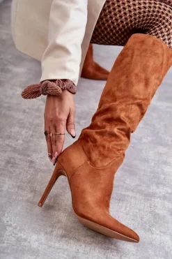 Boto Kozaki Wiosenne|Kozaki Na Szpilce*Klasyczne Zamszowe Kozaki Na Szpilce Camel Ameya