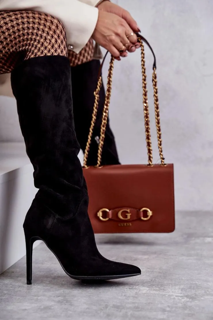 New Boto Klasyczne Zamszowe Kozaki Na Szpilce Czarne Ameya