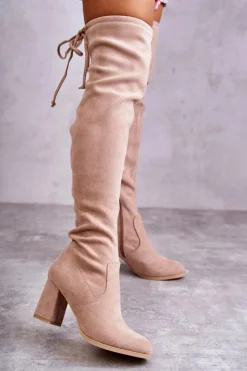 Boto Kozaki Wiosenne|Kozaki Za Kolano*Klasyczne Zamszowe Kozaki Muszkieterki Beżowe Clarissa