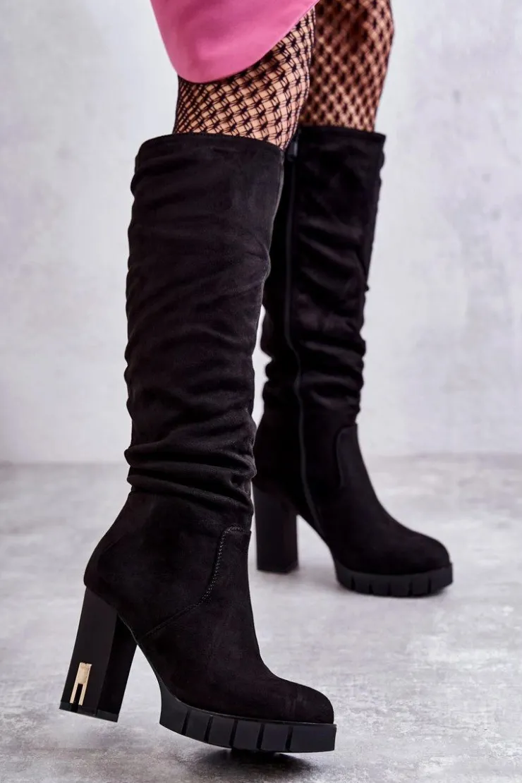 Boto Kozaki Przed Kolano|Kozaki Na Obcasie*Klasyczne Zamszowe Kozaki Na Suwak Czarne Laylah