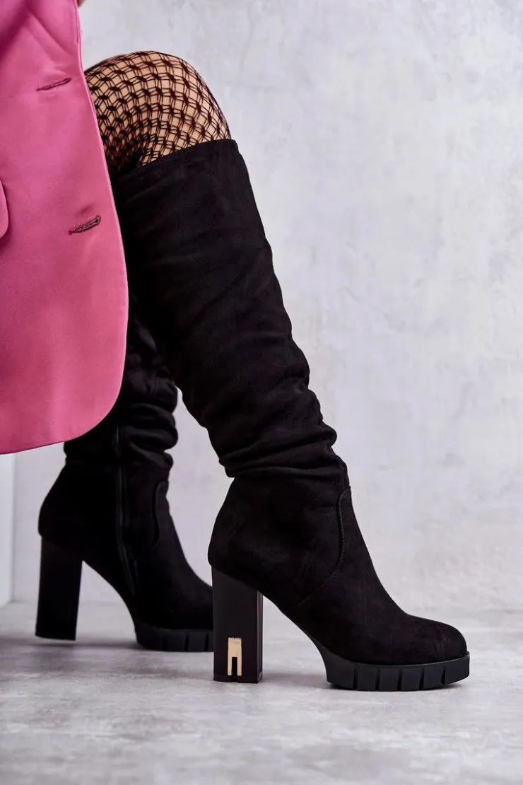 Boto Kozaki Przed Kolano|Kozaki Na Obcasie*Klasyczne Zamszowe Kozaki Na Suwak Czarne Laylah