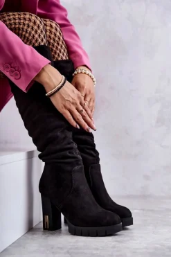 Boto Kozaki Przed Kolano|Kozaki Na Obcasie*Klasyczne Zamszowe Kozaki Na Suwak Czarne Laylah