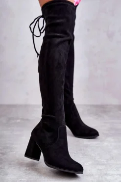 Boto Klasyczne Zamszowe Kozaki Muszkieterki Czarne Clarissa