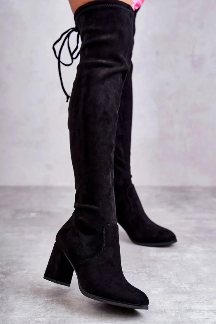 Boto Klasyczne Zamszowe Kozaki Muszkieterki Czarne Clarissa