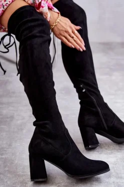 Boto Klasyczne Zamszowe Kozaki Muszkieterki Czarne Clarissa