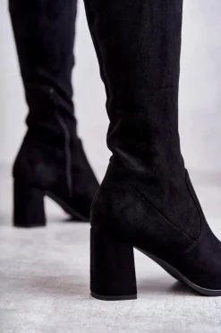 Boto Klasyczne Zamszowe Kozaki Muszkieterki Czarne Clarissa