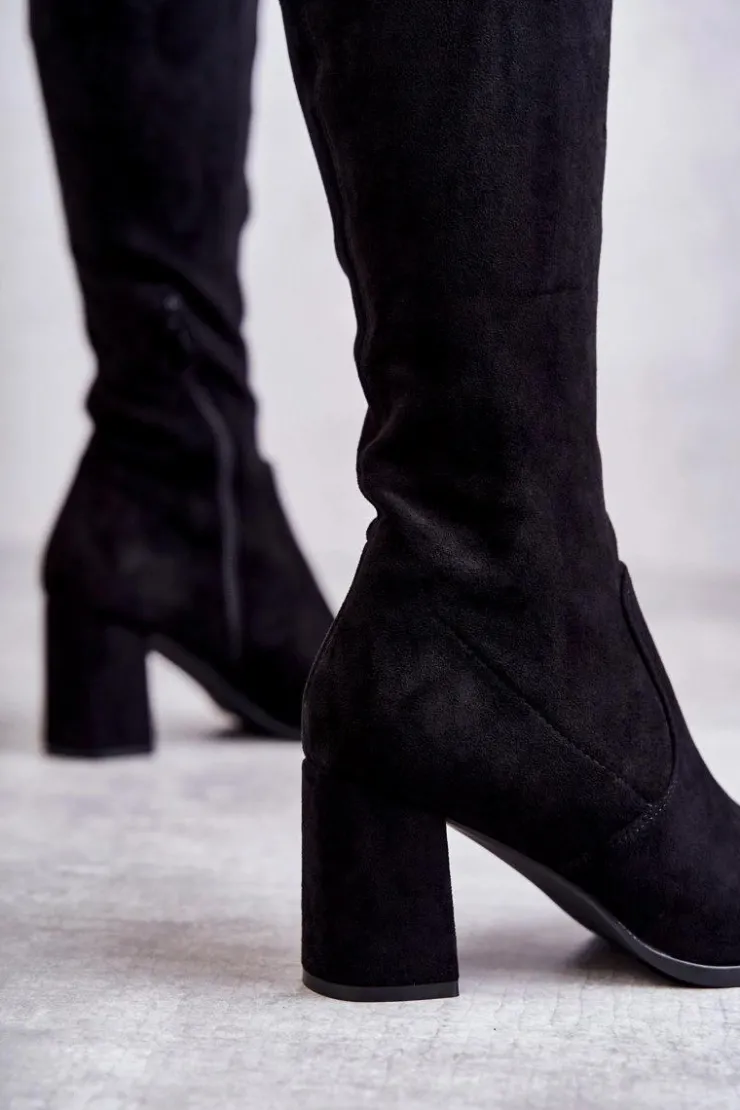 Boto Klasyczne Zamszowe Kozaki Muszkieterki Czarne Clarissa