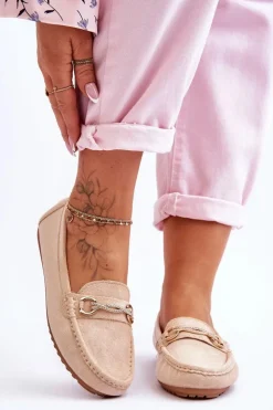 Sale Boto Klasyczne Zamszowe Mokasyny Z Ozdobą Beżowe Amera