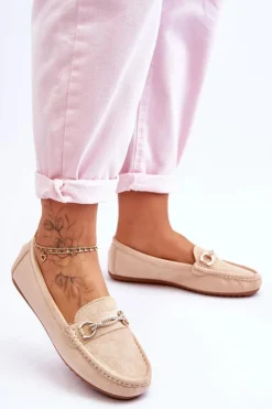 Sale Boto Klasyczne Zamszowe Mokasyny Z Ozdobą Beżowe Amera