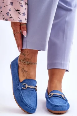 Damskie Boto Klasyczne Zamszowe Mokasyny Z Ozdobą Niebieskie Amera