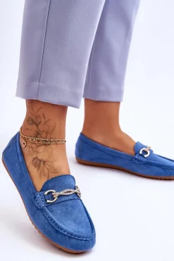 Damskie Boto Klasyczne Zamszowe Mokasyny Z Ozdobą Niebieskie Amera