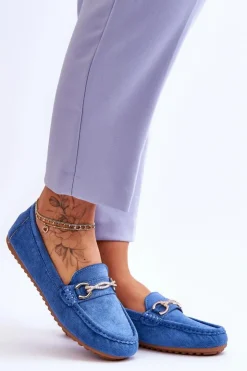 Damskie Boto Klasyczne Zamszowe Mokasyny Z Ozdobą Niebieskie Amera