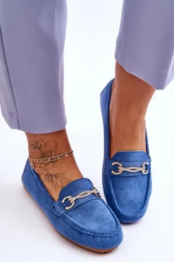 Damskie Boto Klasyczne Zamszowe Mokasyny Z Ozdobą Niebieskie Amera