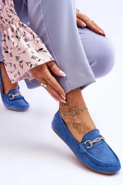 Damskie Boto Klasyczne Zamszowe Mokasyny Z Ozdobą Niebieskie Amera