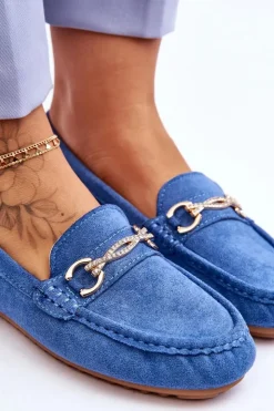 Damskie Boto Klasyczne Zamszowe Mokasyny Z Ozdobą Niebieskie Amera