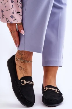 Boto Mokasyny Damskie Zamszowe*Klasyczne Zamszowe Mokasyny Z Ozdobą Czarne Amera