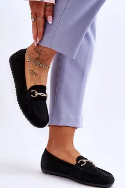 Boto Mokasyny Damskie Zamszowe*Klasyczne Zamszowe Mokasyny Z Ozdobą Czarne Amera