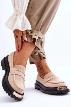 Hot Boto Klasyczne Zamszowe Mokasyny Z Ozdobą Beżowe Monaro