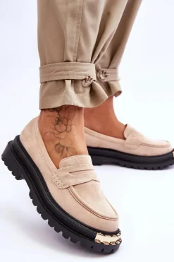 Hot Boto Klasyczne Zamszowe Mokasyny Z Ozdobą Beżowe Monaro