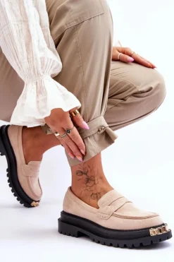 Hot Boto Klasyczne Zamszowe Mokasyny Z Ozdobą Beżowe Monaro