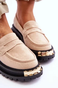 Hot Boto Klasyczne Zamszowe Mokasyny Z Ozdobą Beżowe Monaro