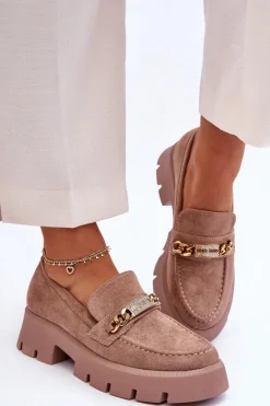 Damskie Boto Klasyczne Zamszowe Mokasyny Na Masywnej Platformie Brązowe Catch Me!