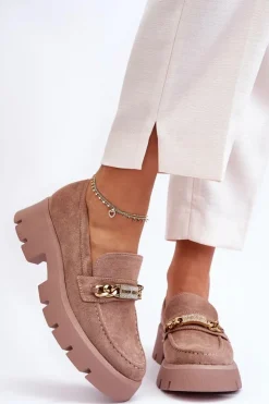 Damskie Boto Klasyczne Zamszowe Mokasyny Na Masywnej Platformie Brązowe Catch Me!